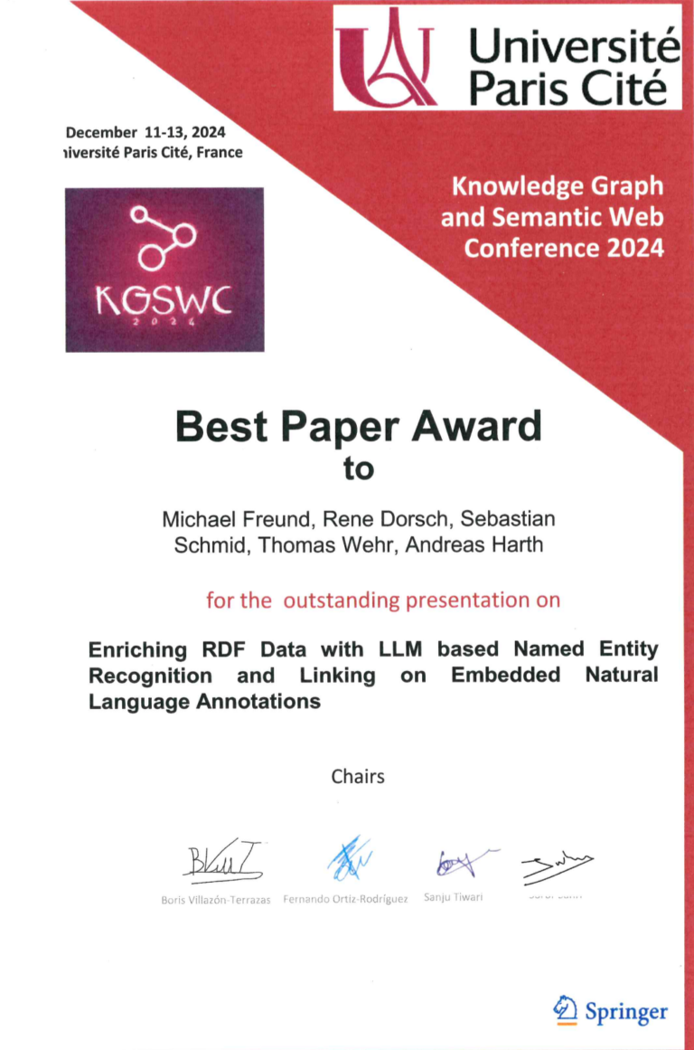 Best Paper Award at KGSWC